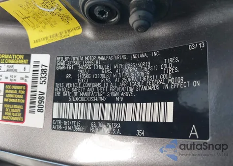 2013 Toyota Sienna Se 8 Passenger from USA, damaged, VIN 5TDXK3DC7DS348847